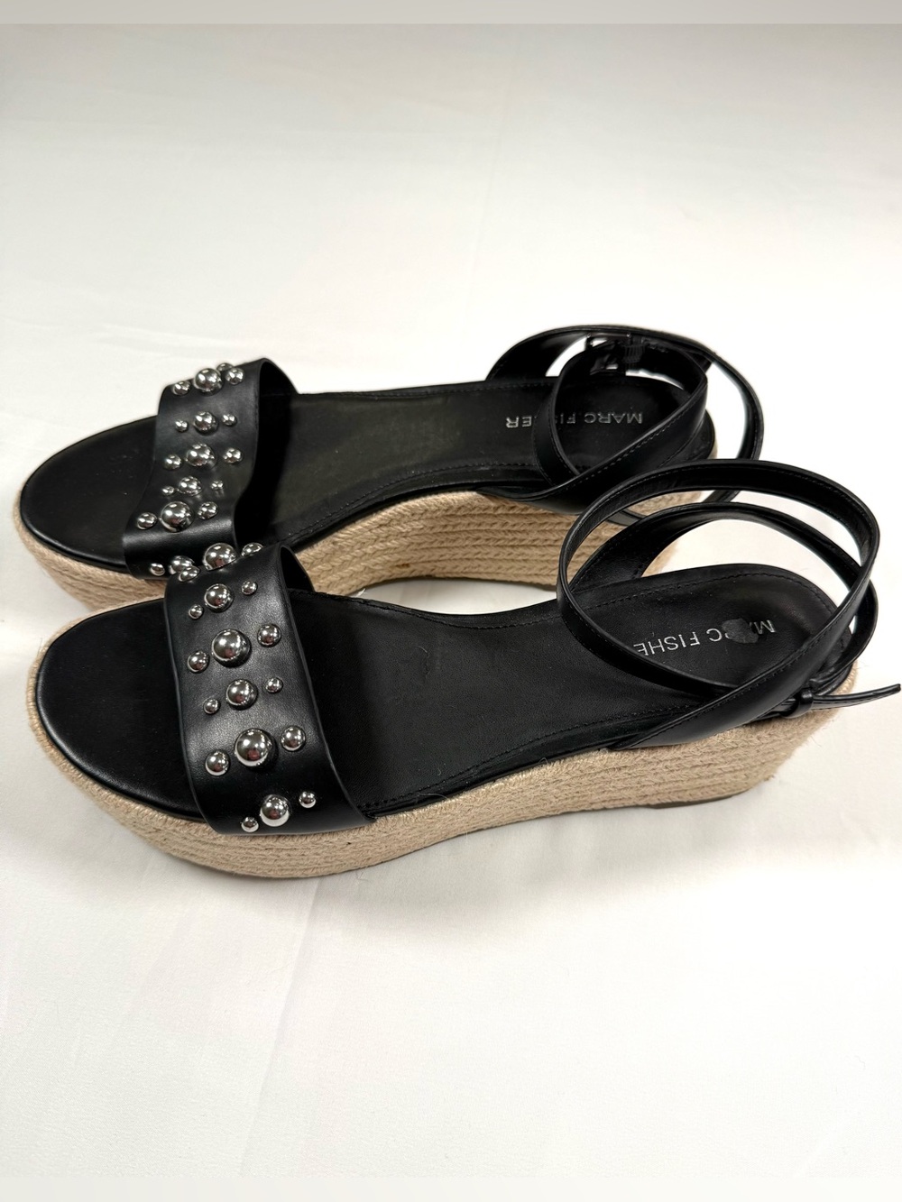 MARC FISHER‎ Womens Joyce Studded Espadrille Jute Platform Sandals 8.5M Punk